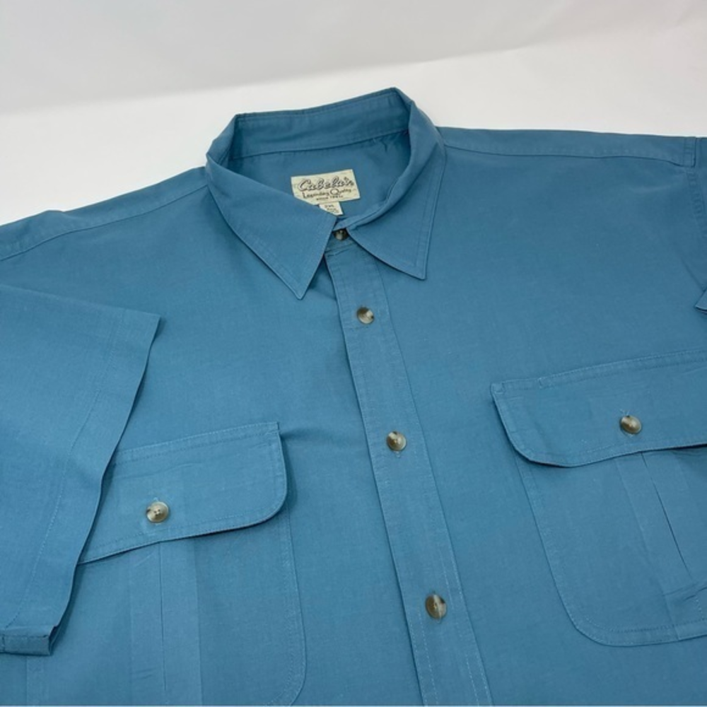 Cabela’s Teal Mens Shirt 2Front pocket Shortsleeve Sz.2XL Poly. Cotton Ft.Button